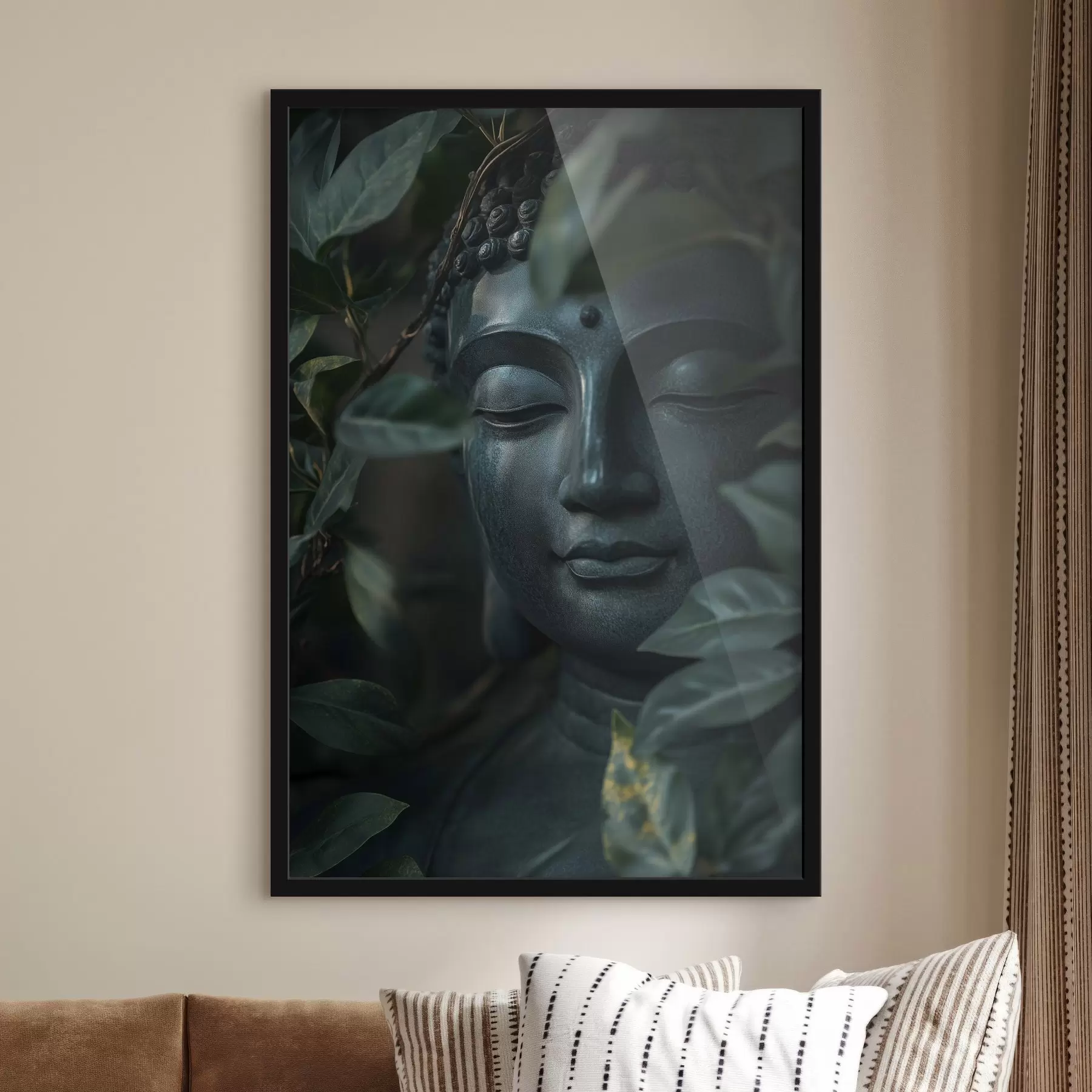 Fototapeta Zielony Budda w tropikalnych liściach, realizm f44005