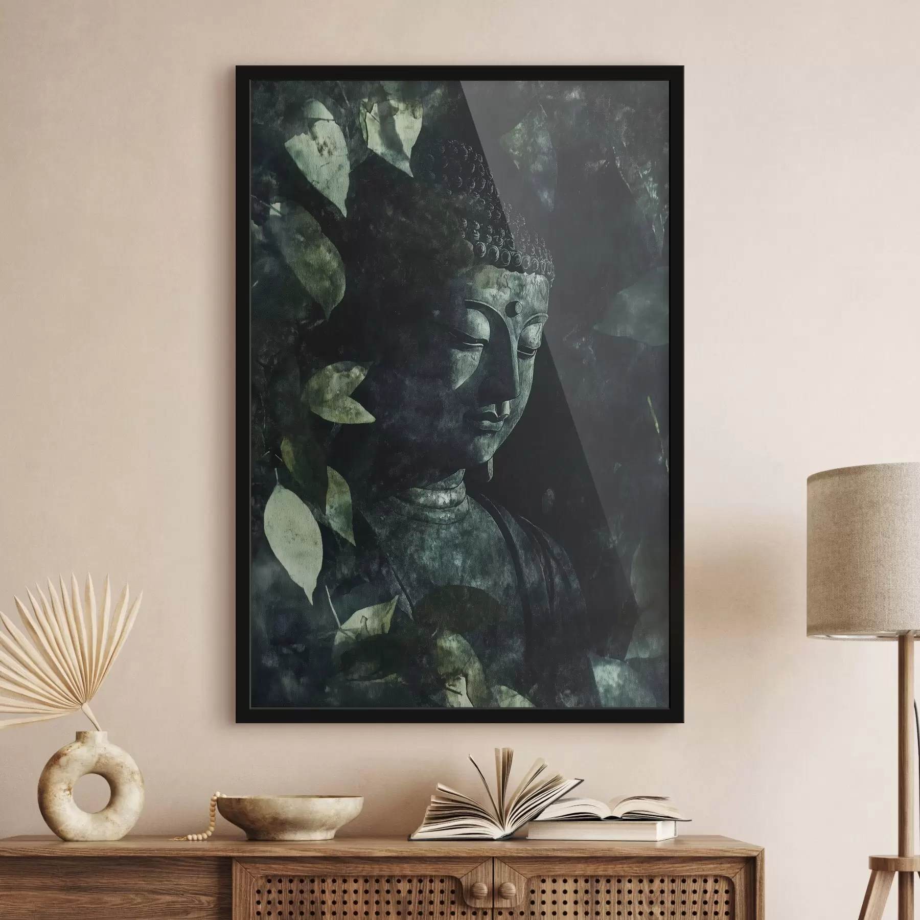 Fototapeta Medytacyjny Budda w zielonych liściach, duchowy f44029