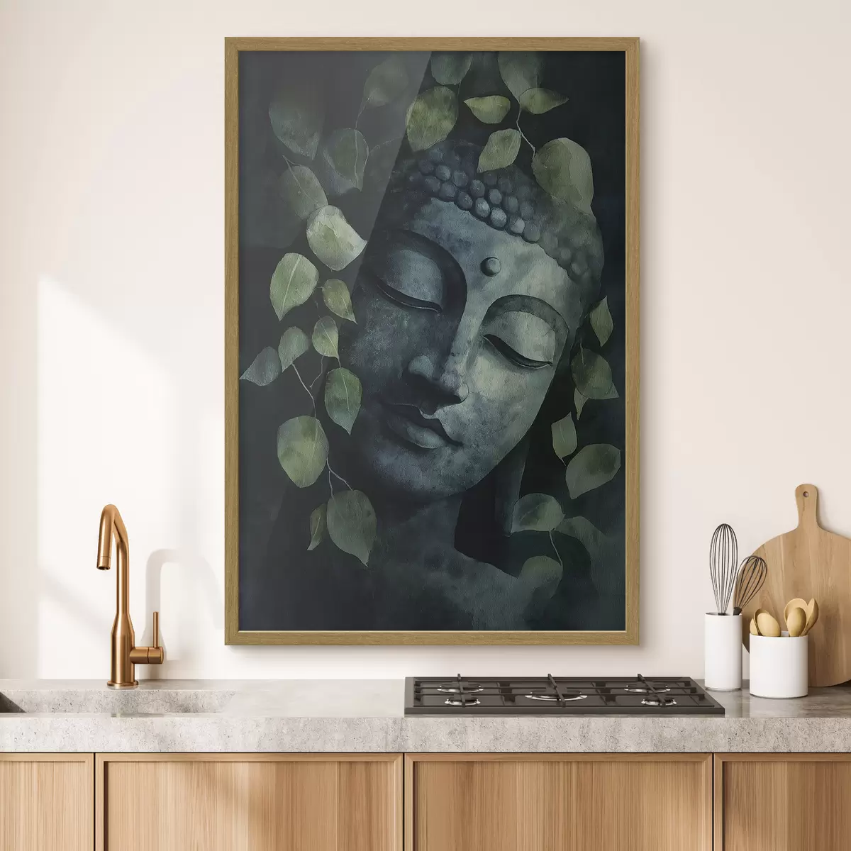 Plakat Budda z zamkniętymi oczami, medytacja, zielone kolory f44030