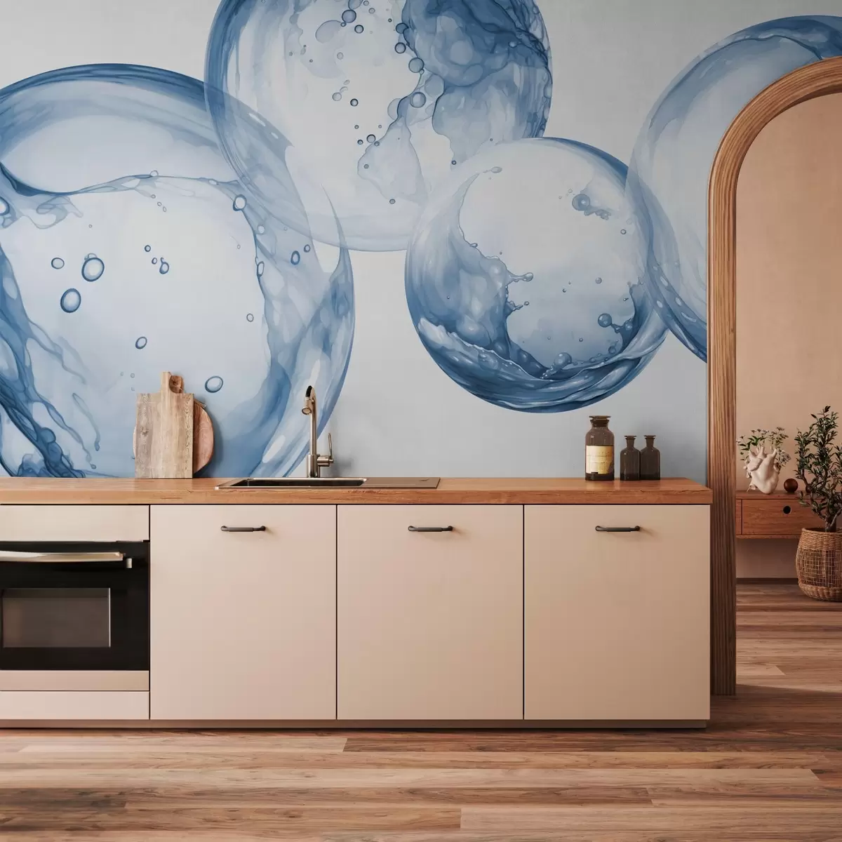 Fototapeta Bąbelki wody imitujące akwarelę, odcień niebieski w03736v1