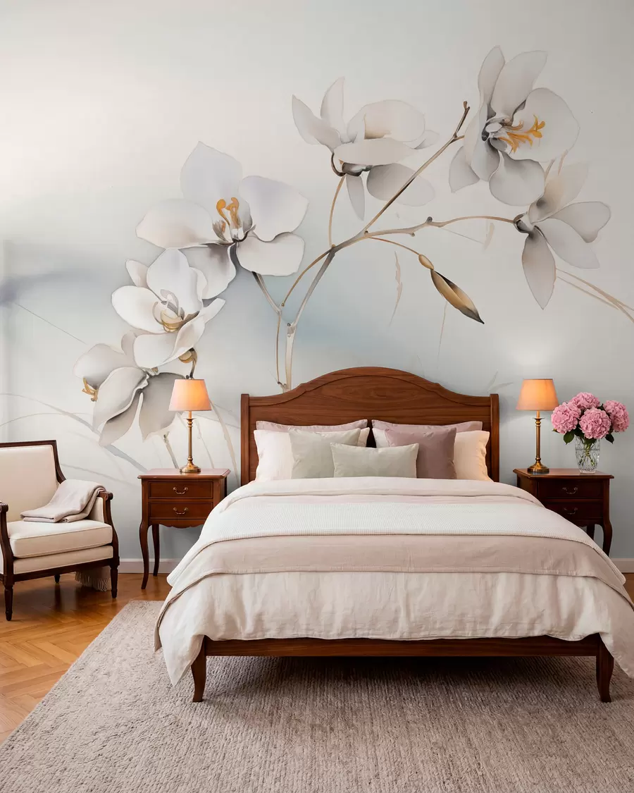 Fototapeta Gałązka białej orchidei w stylu akwareli w09022