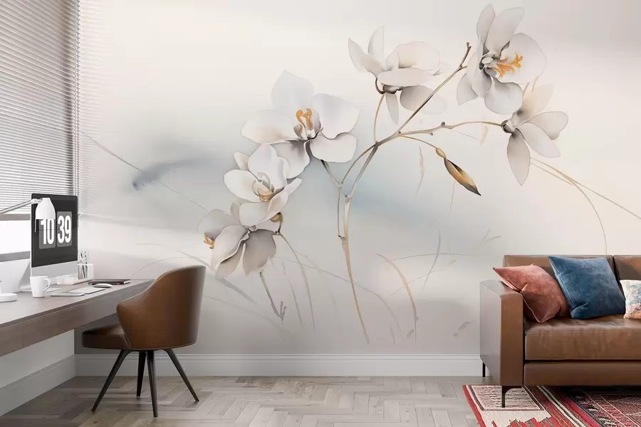 Fototapeta Gałązka białej orchidei w stylu akwareli w09022