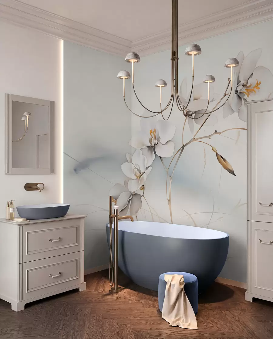 Fototapeta Gałązka białej orchidei w stylu akwareli w09022