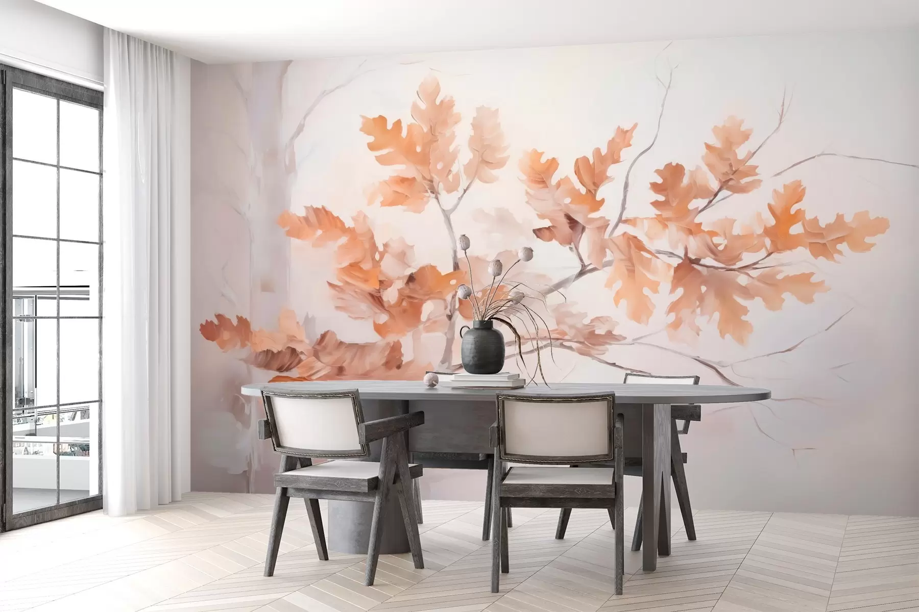 Fototapeta Gałąź dębu z liśćmi imitująca obraz w03772