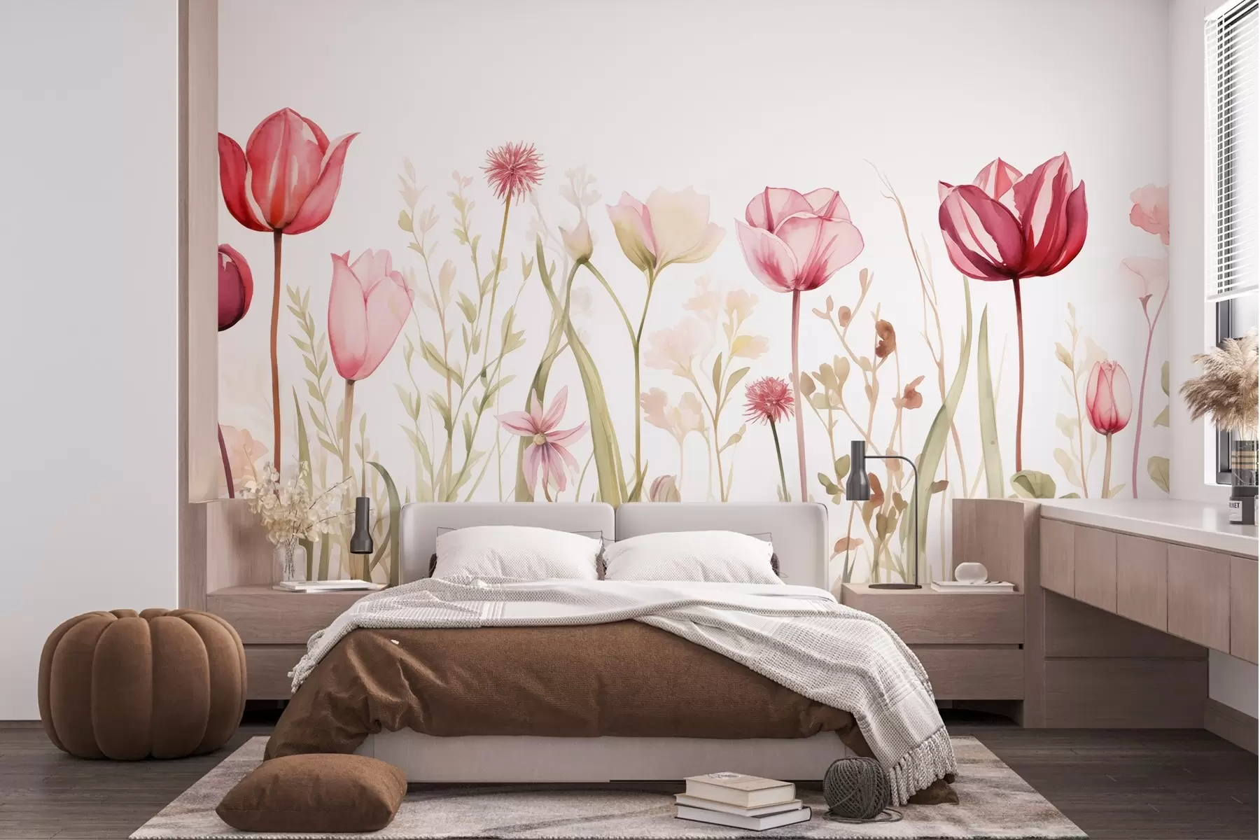 Fototapeta Miękkość łąki, tulipany, kwiaty, łodygi, liście, dzikie rośliny w03785