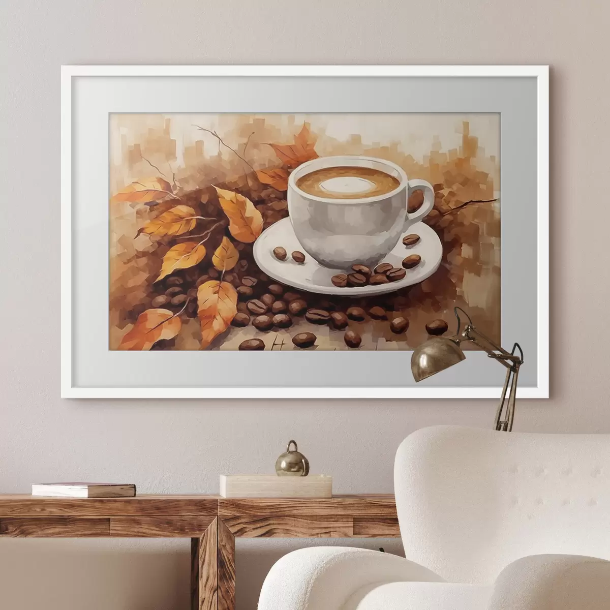 Plakat Filiżanka kawy i ziarna kawy f44116