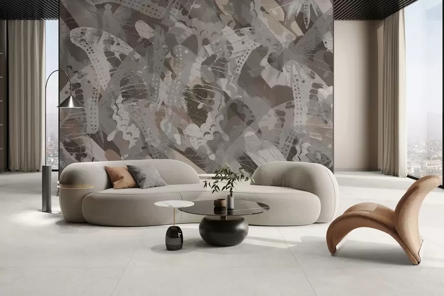 Fototapeta abstrakcja stado motyli w odcieniach szarości i brązu w03725