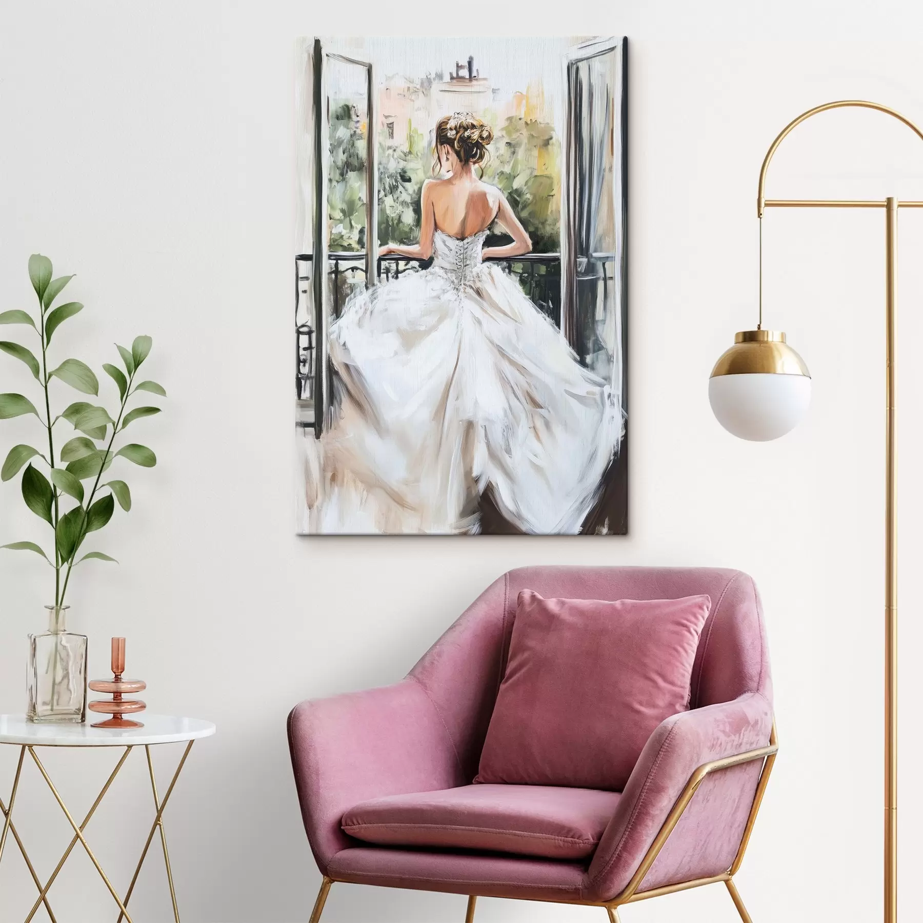 Obraz Dziewczyna w białej sukience na balkonie s44226