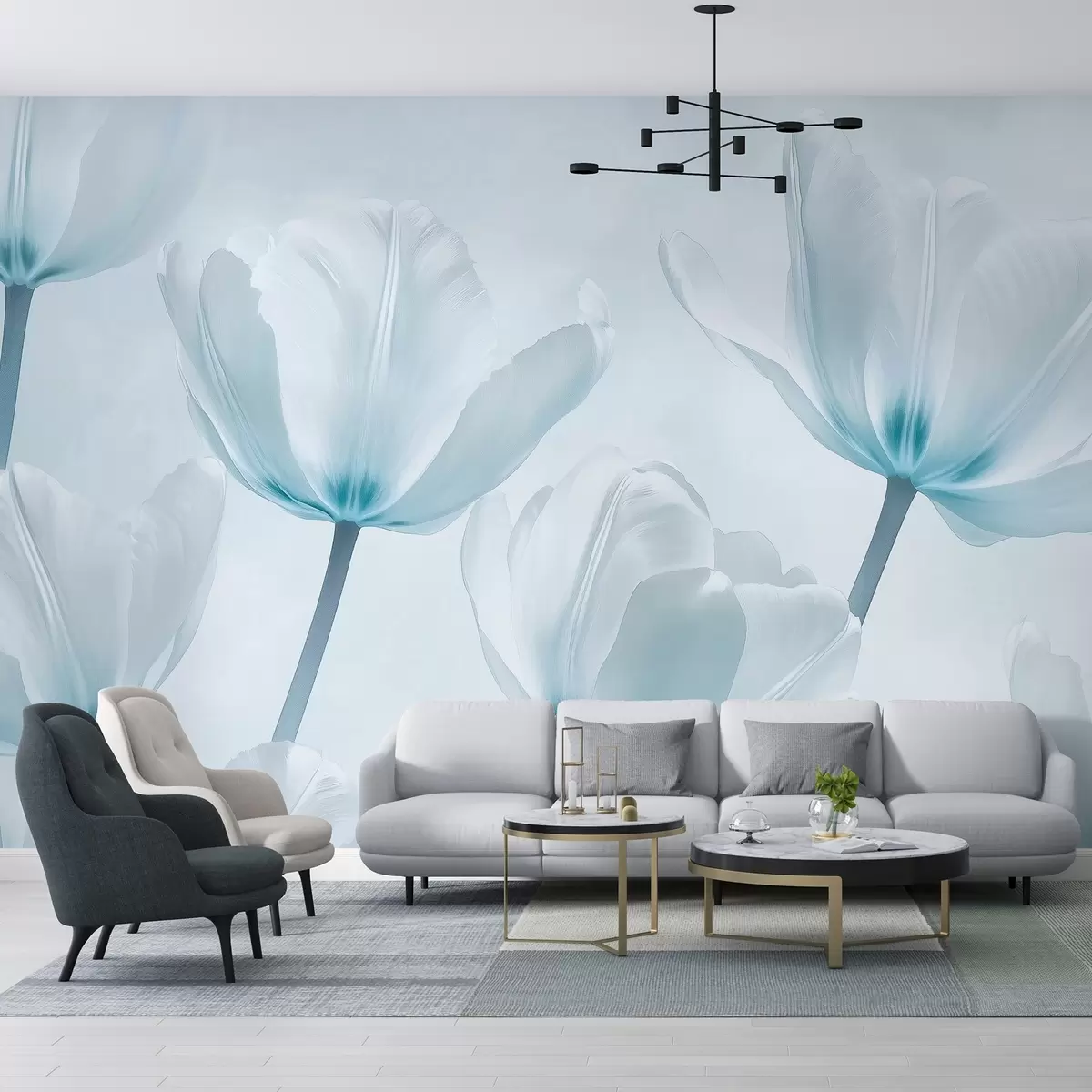 Fototapeta Piękne tulipany, kwiatowe, niebieskie kolory, realizm w03877v1