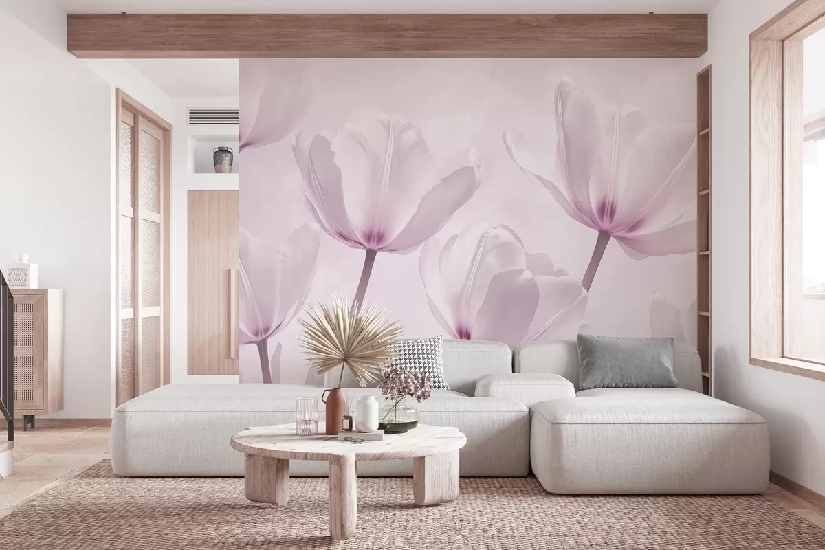 Fototapeta Piękne tulipany, kwiatowe, różowe kolory, realizm w03877v2