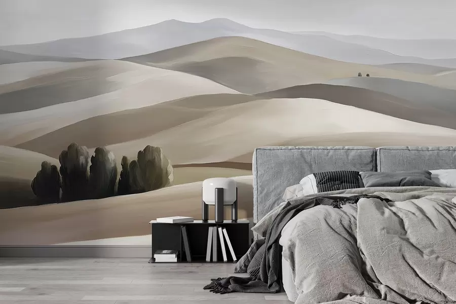 Fototapeta Krajobrazy z drzewami, Toskania, beżowe i szare kolory, styl olejny w03880v1