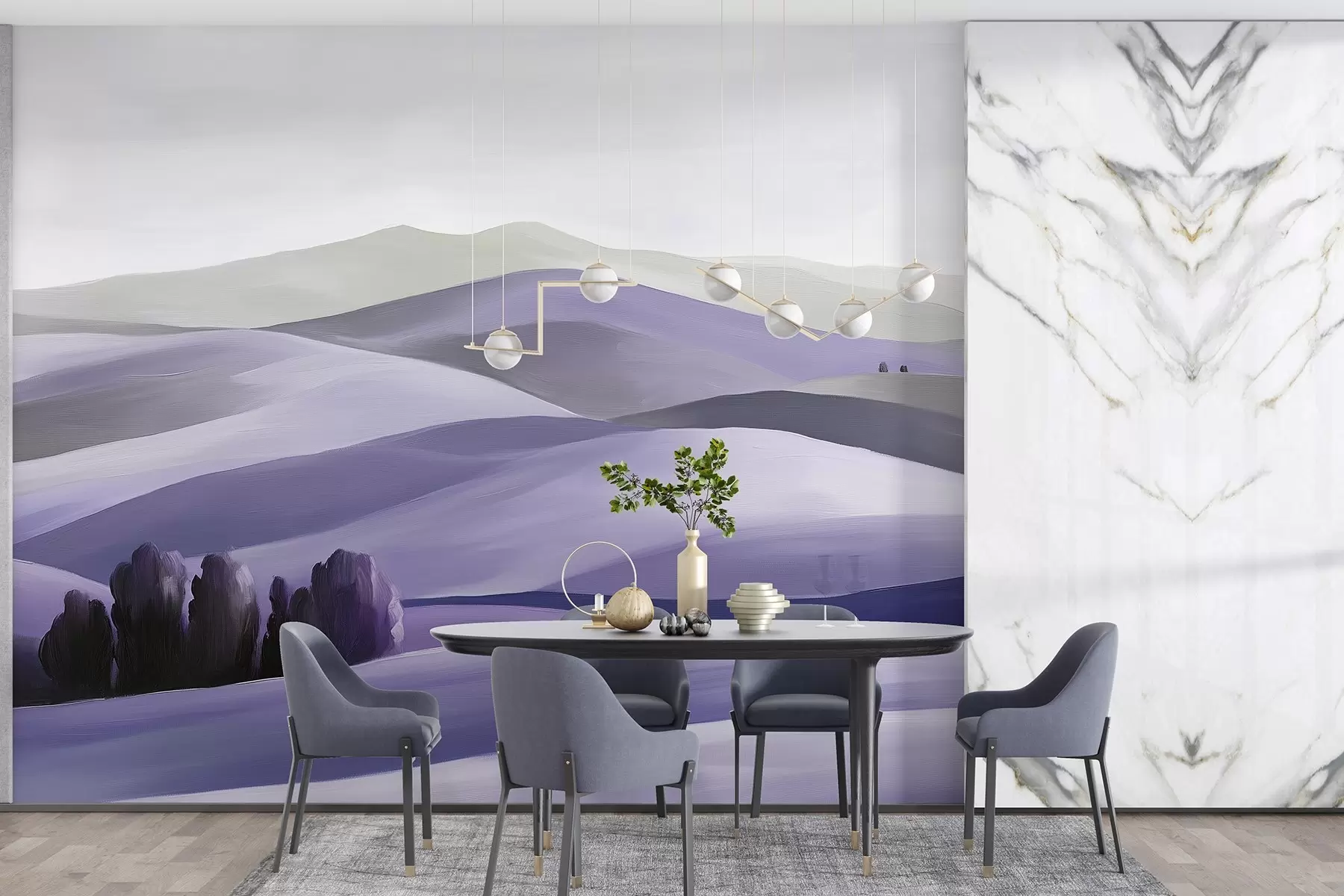 Fototapeta Krajobrazy z drzewami, Toskania, fioletowe kolory, styl olejny w03880v3