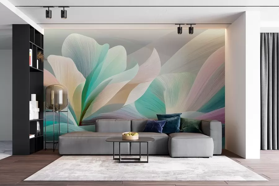 Fototapeta Elegancka abstrakcja z gładkimi krzywiznami przypominającymi kwiat i fale w09075