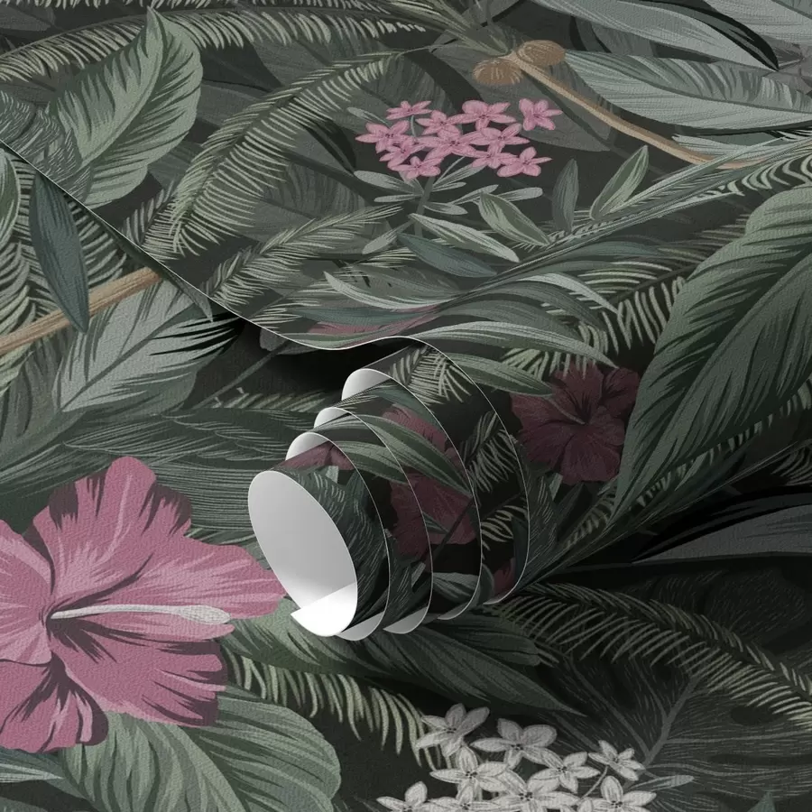 Fototapeta Tropikalne liście i ptak na ciemnym tle a00140