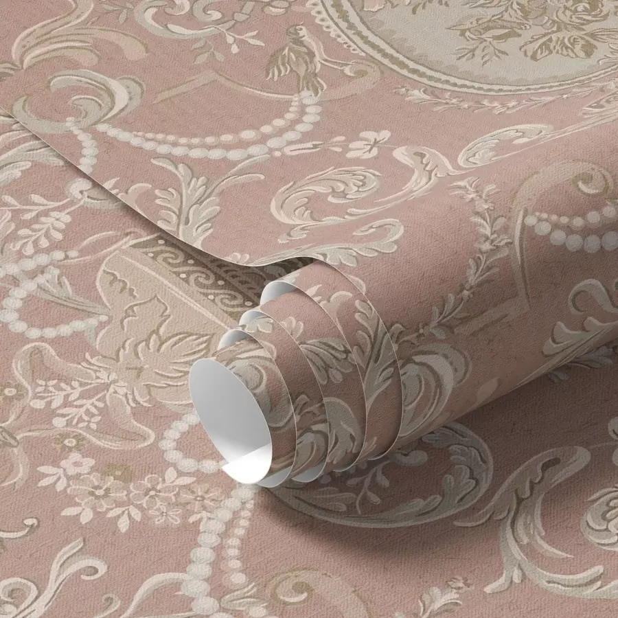 Fototapeta Barokowy ornament z kwiatami na różowym tle a00160