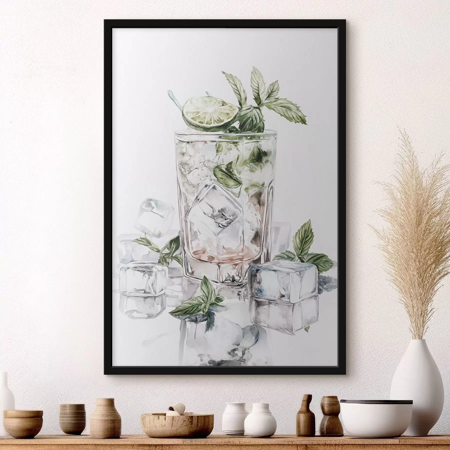 Fototapeta Koktajl Mojito, drinki w stylu akwareli, mięta f44302