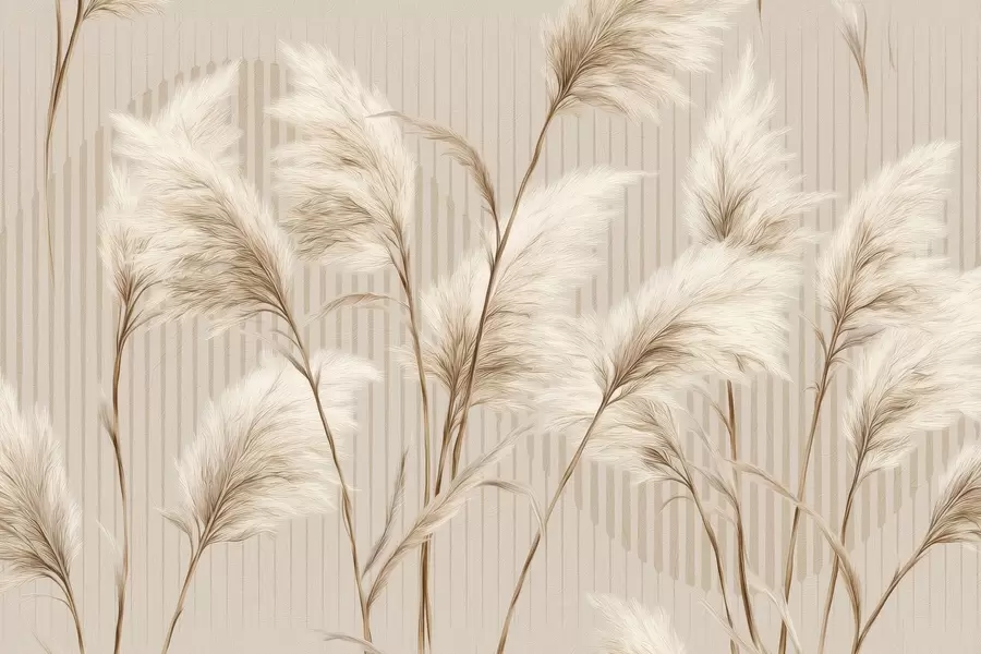 Fototapeta Trawa pampasowa na tle linii w odcieniach beżu w09104