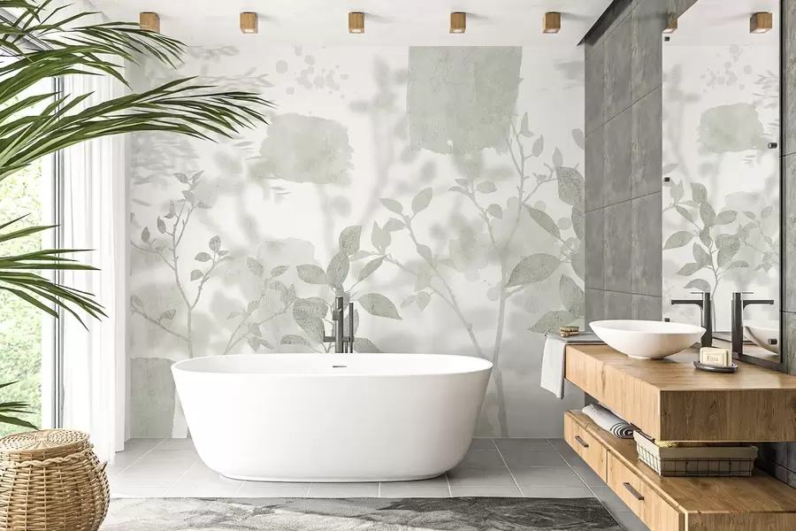 Fototapeta Drzewa sylwetki, gałęzie, natura, akwarela, zielone kolory w03911v1