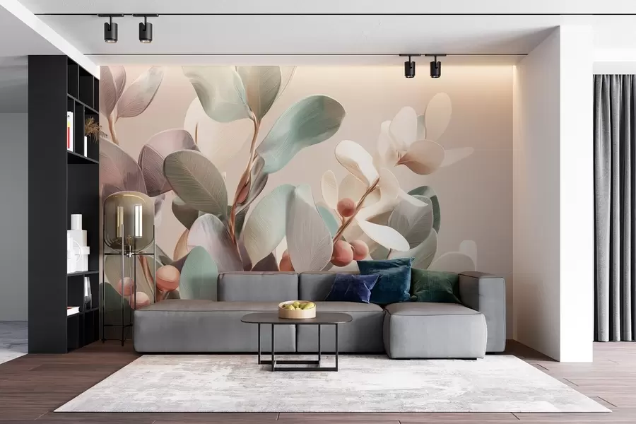 Fototapeta Rośliny z jagodami w jasnych pastelowych odcieniach w09128