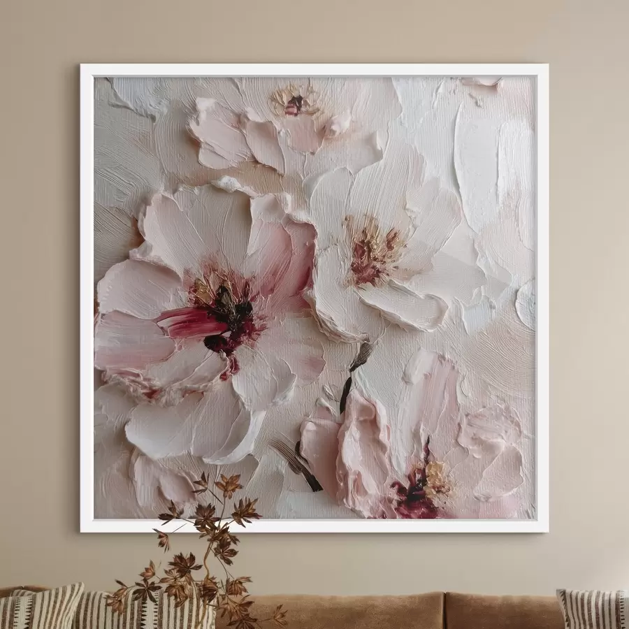 Fototapeta Kwiaty z imitacją w stylu impasto w różowych i białych pociągnięciach f44333