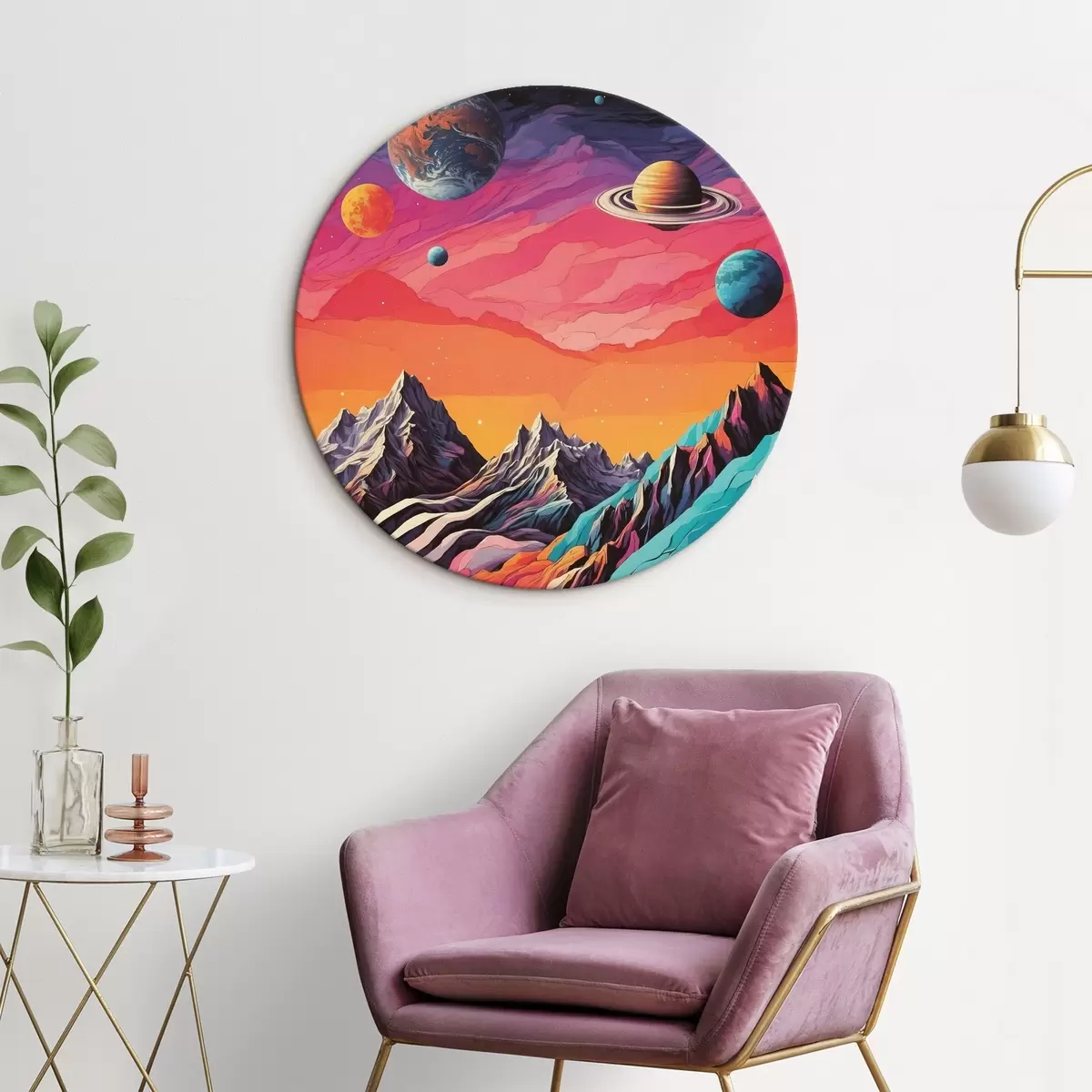 Okrągłe obrazy Parada planet i gór r44443