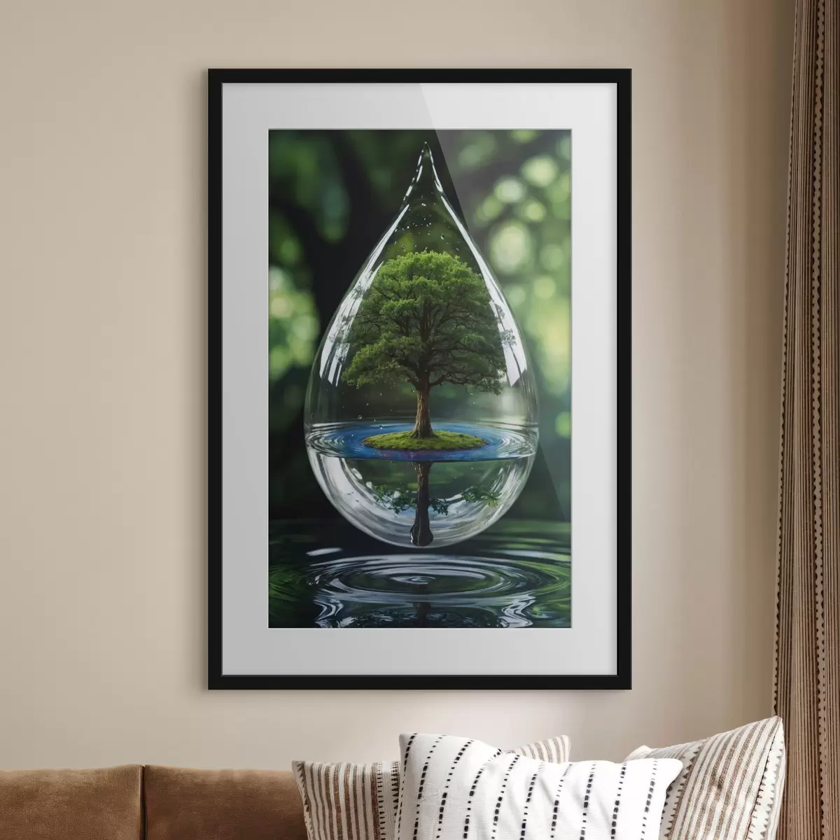 Plakat Kropla z odbiciem drzewa f44480