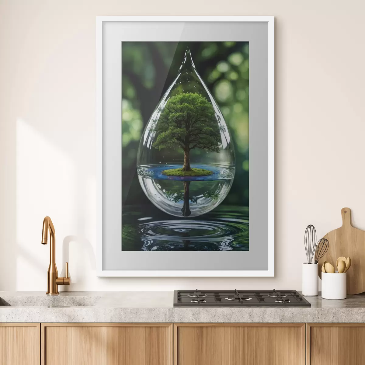 Plakat Kropla z odbiciem drzewa f44480