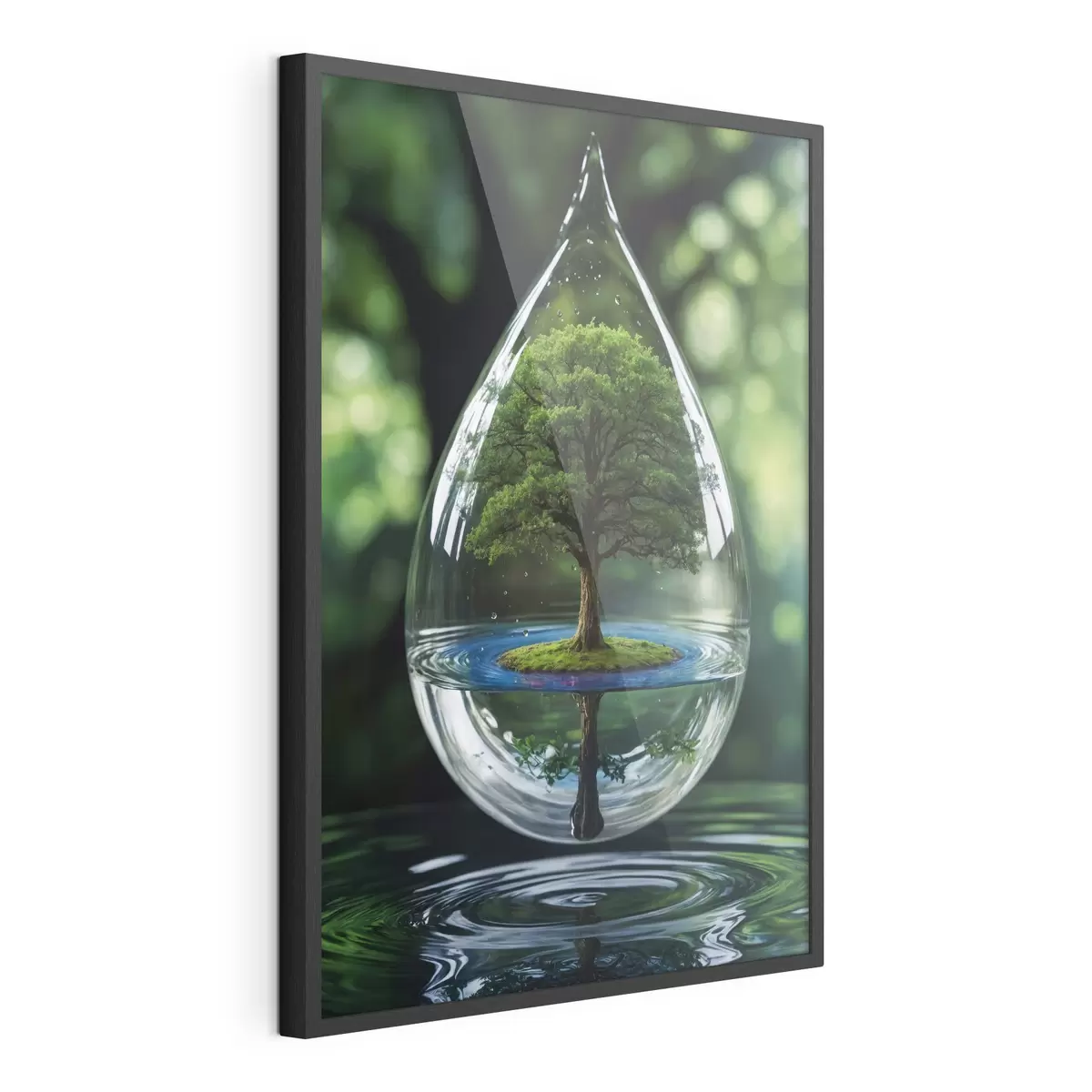 Plakat Kropla z odbiciem drzewa f44480