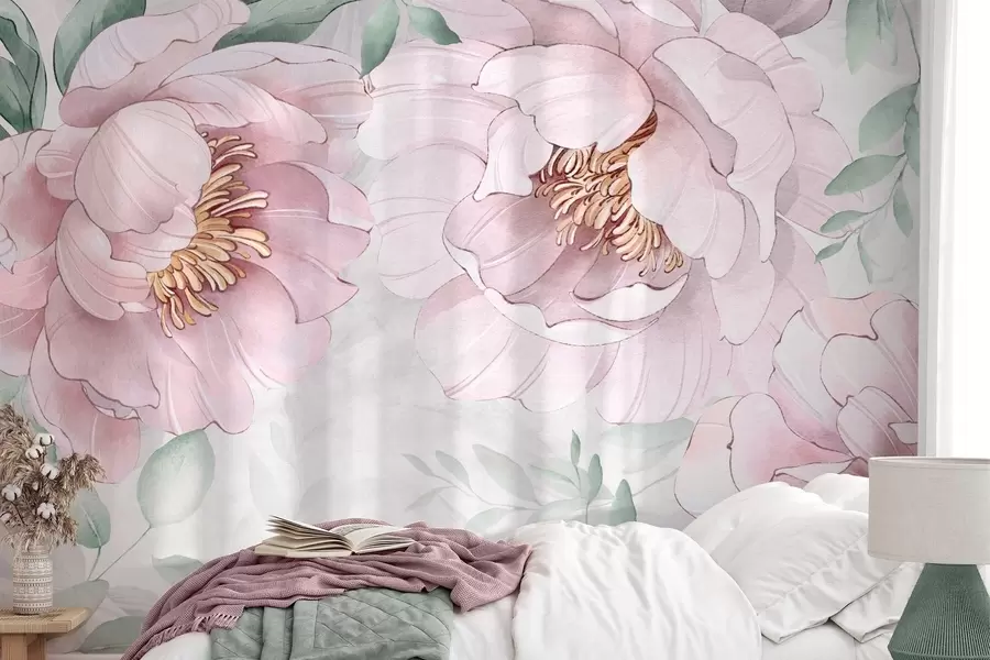 Fototapeta Różowe piwonie imitacja akwareli w03932v2