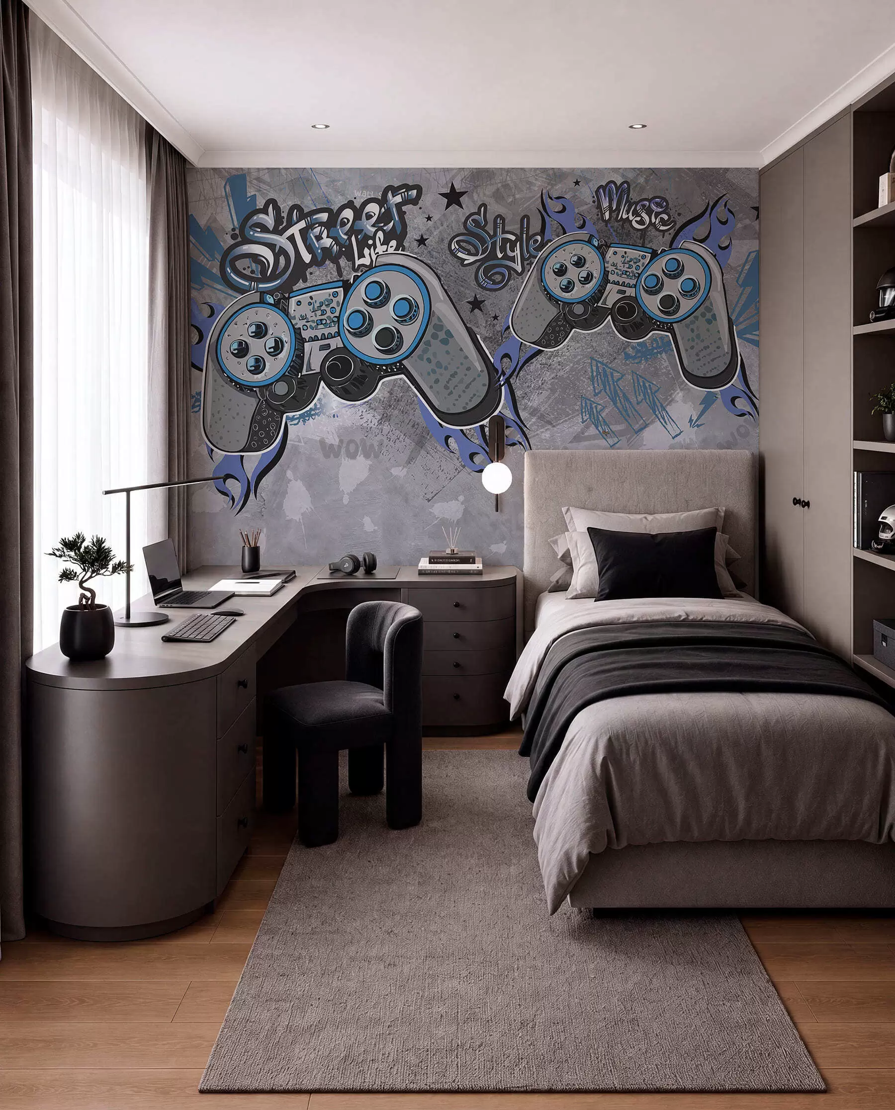 Fototapeta Konsole w stylu street art na grunge'owej ścianie w04054