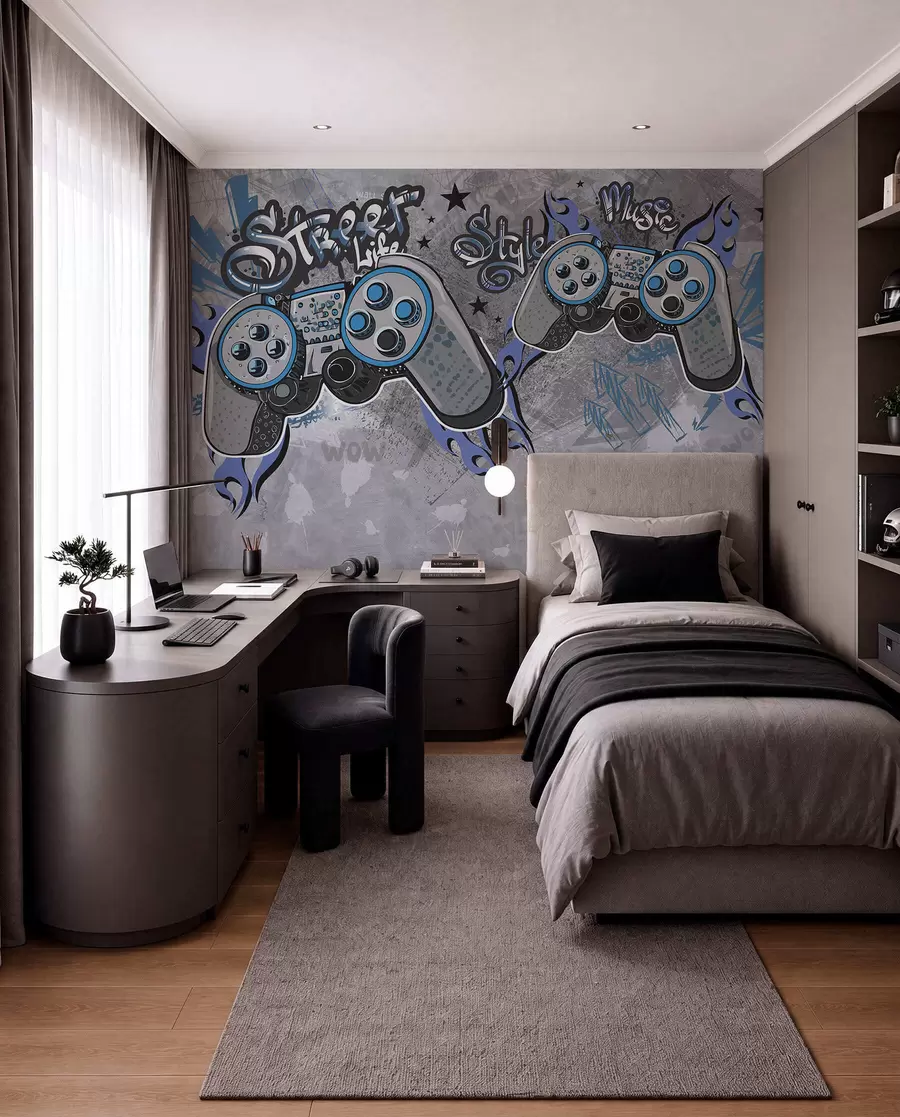 Fototapeta Konsole w stylu street art na grunge'owej ścianie w04054