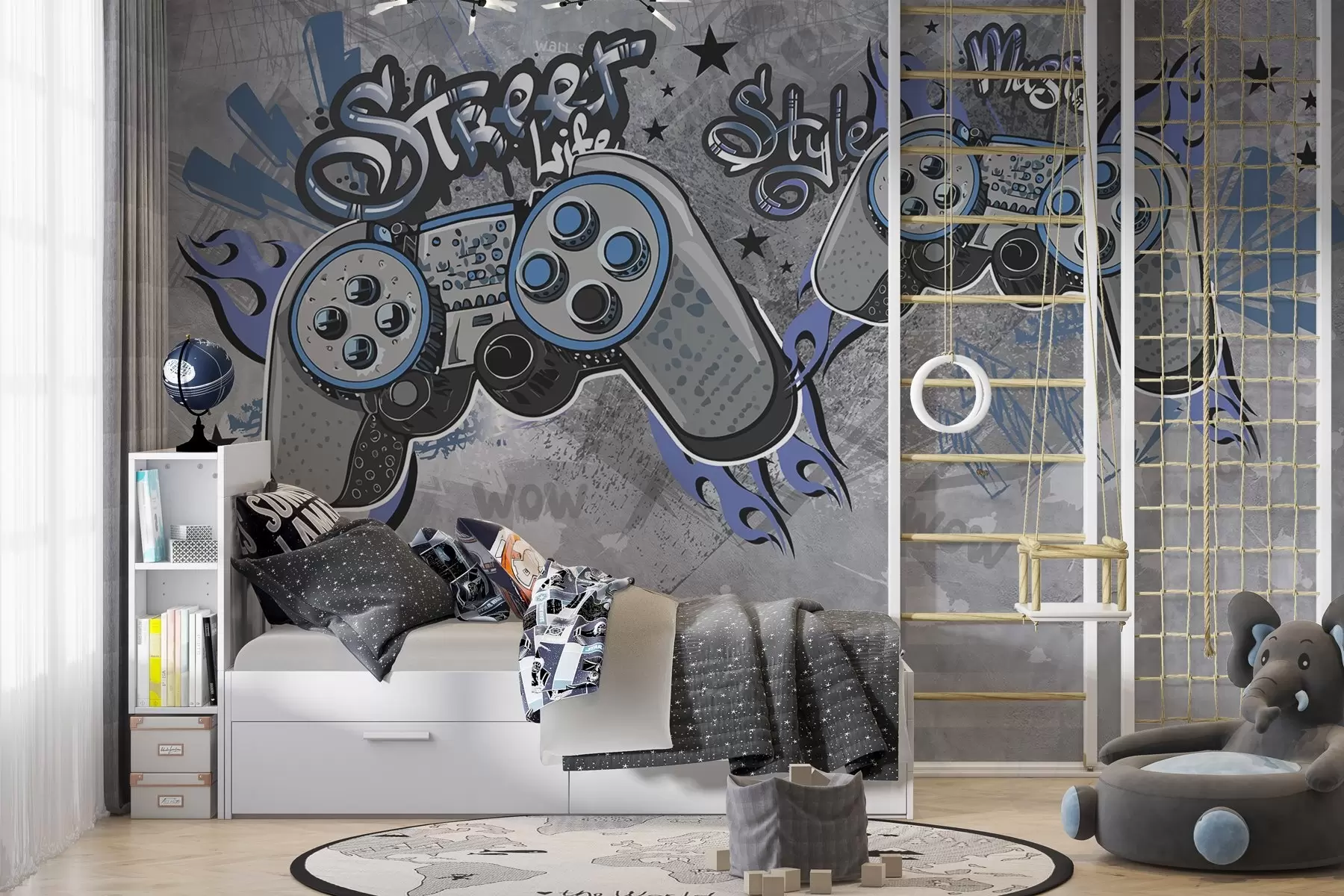 Fototapeta Konsole w stylu street art na grunge'owej ścianie w04054