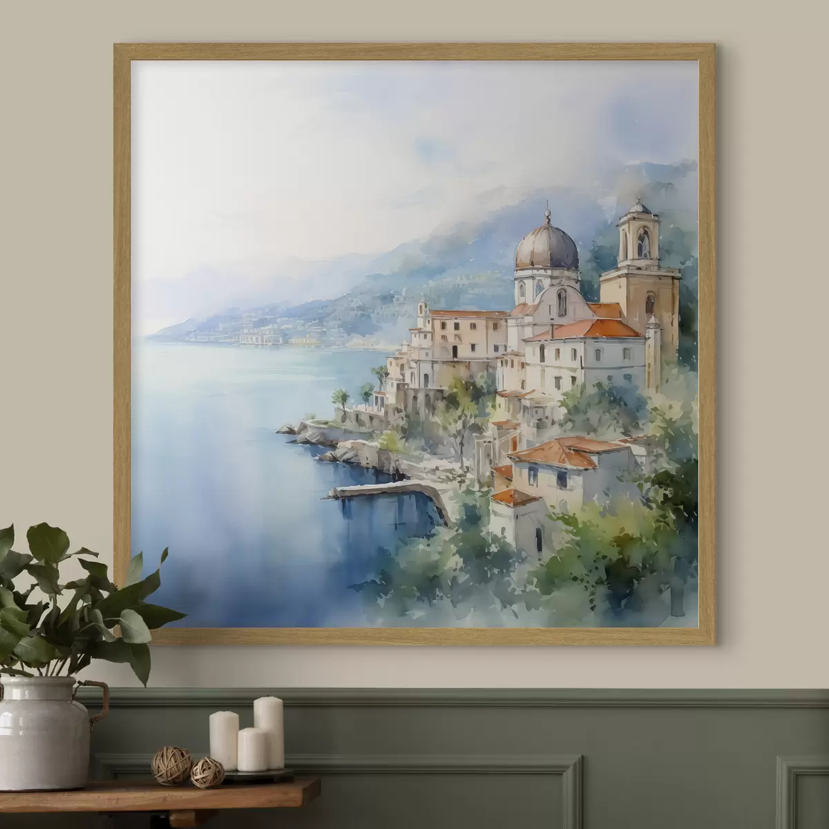 Plakat Miasto nad morzem imitacja akwareli f44635