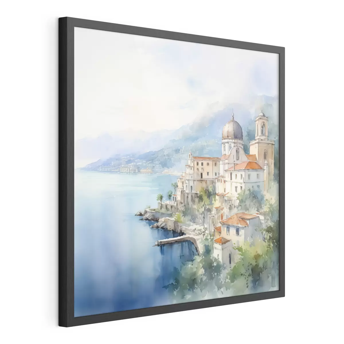Plakat Miasto nad morzem imitacja akwareli f44635