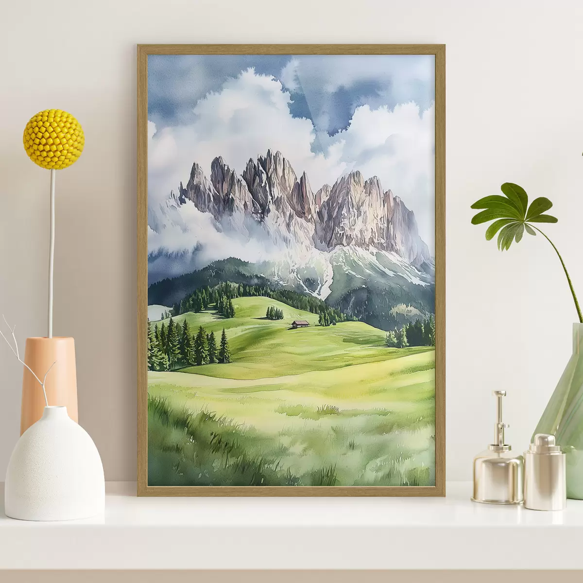 Plakat Dolomity, Alpy, Włochy, krajobraz, styl akwareli f44601