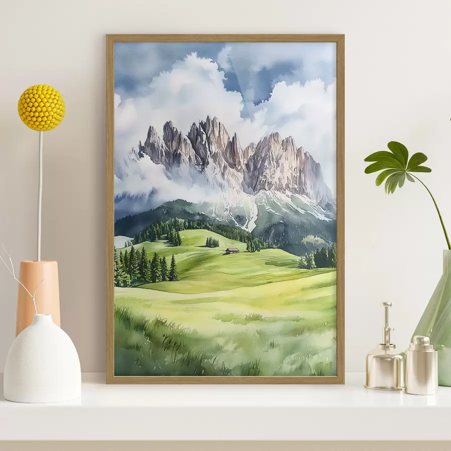 Fototapeta Dolomity, Alpy, Włochy, krajobraz, styl akwareli f44601
