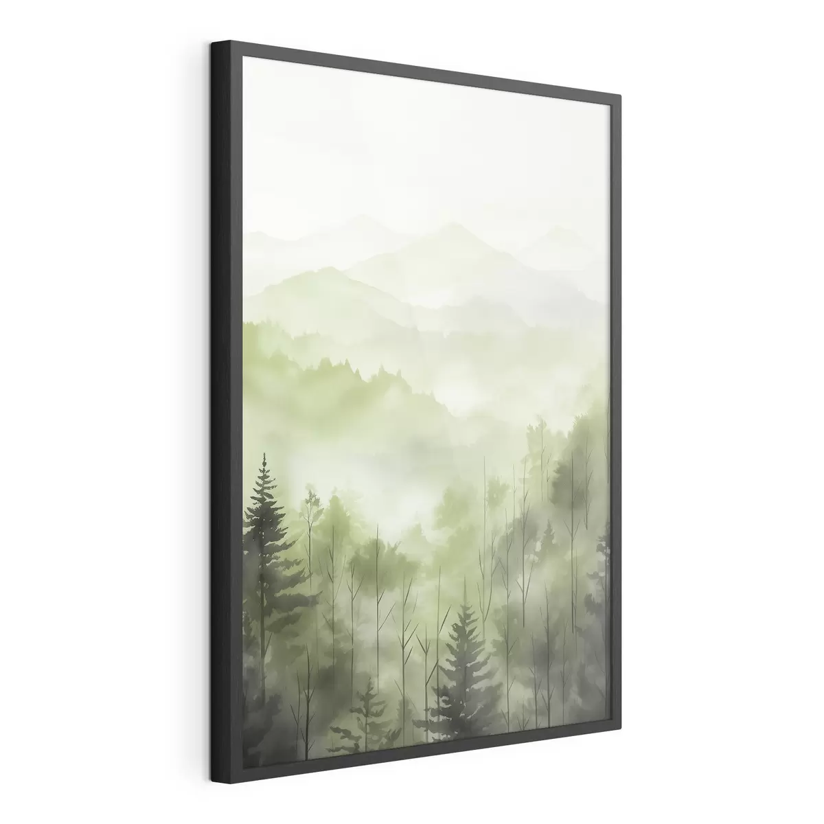 Plakat Góry z leśnym krajobrazem, zielone kolory, styl akwareli f44606