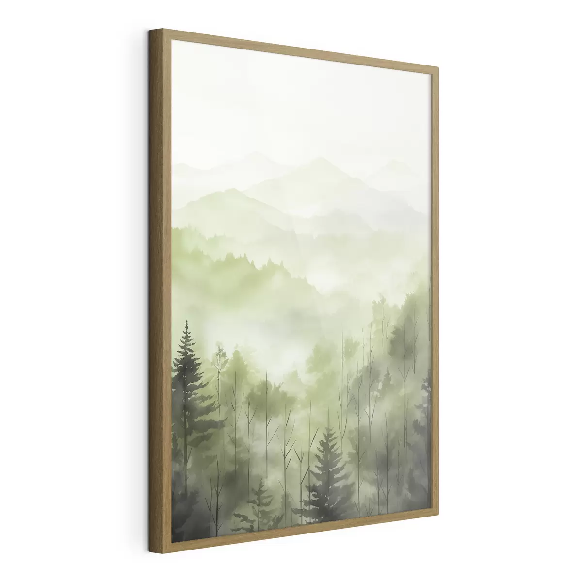 Plakat Góry z leśnym krajobrazem, zielone kolory, styl akwareli f44606