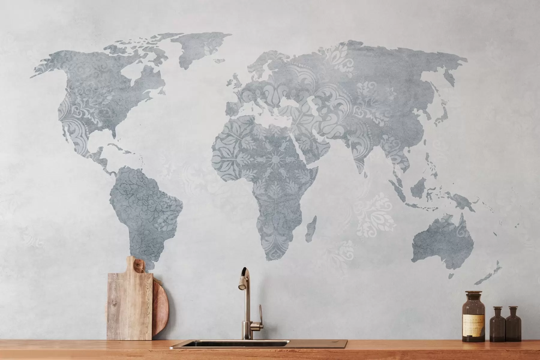 Fototapeta Mapa świata z wzorem, niebieskie odcienie w03954v2