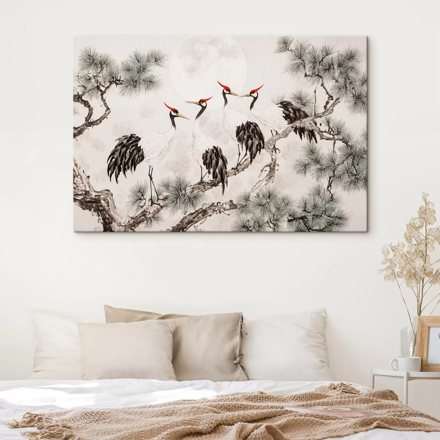Obraz Chińska sztuka z żurawiami i sosnami, styl orientalny, natura s44503
