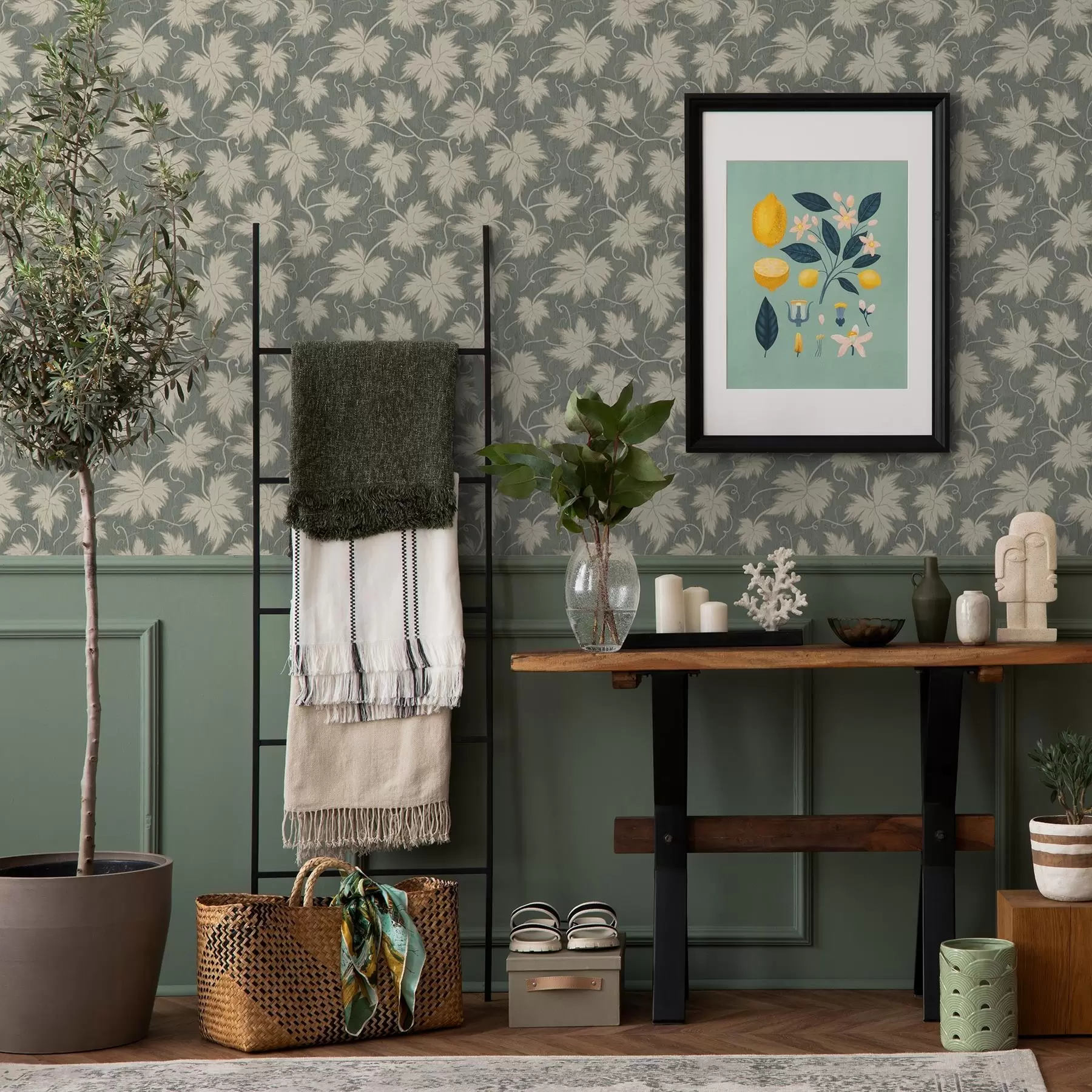 Fototapeta Biały liść winogron na zielonym tle a00194