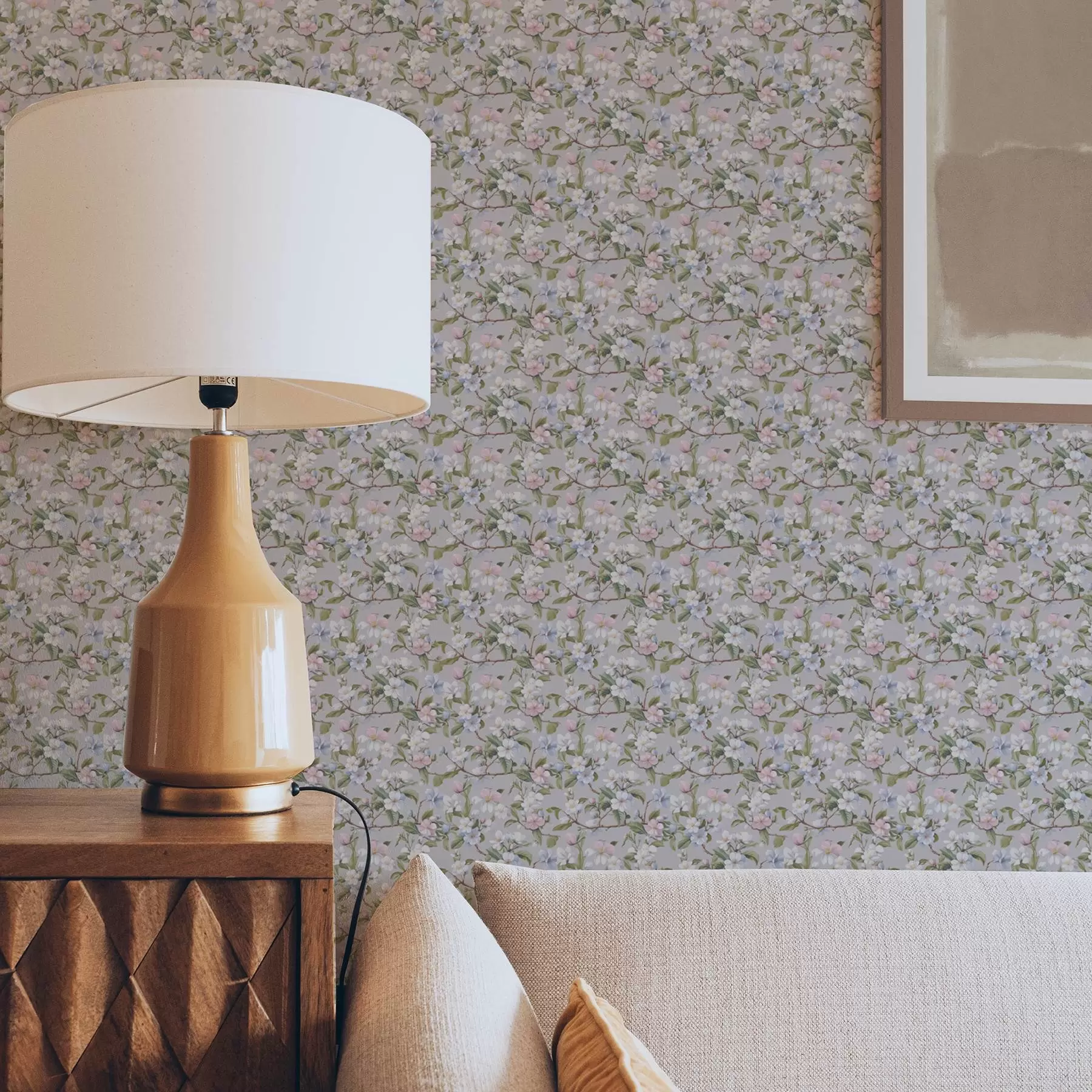 Fototapeta Pastelowy kwiatowy diagonal w stylu renesansowej tkaniny a00205