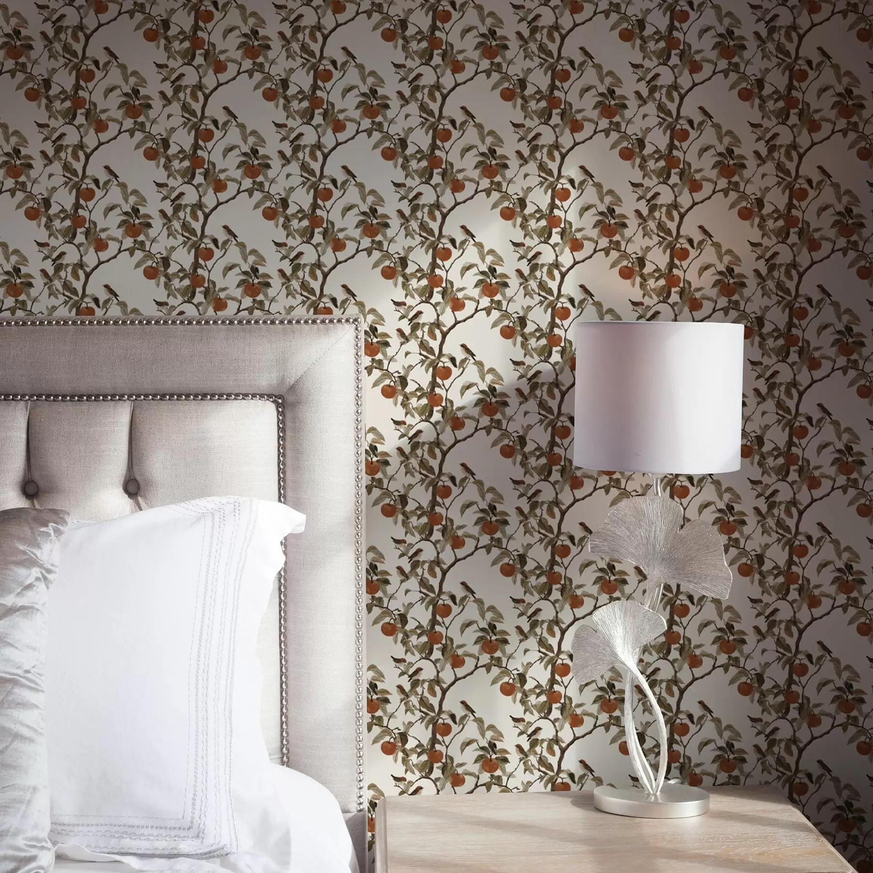 Fototapeta Ptaki i pomarańcze na gałęziach, botanika vintage a00208