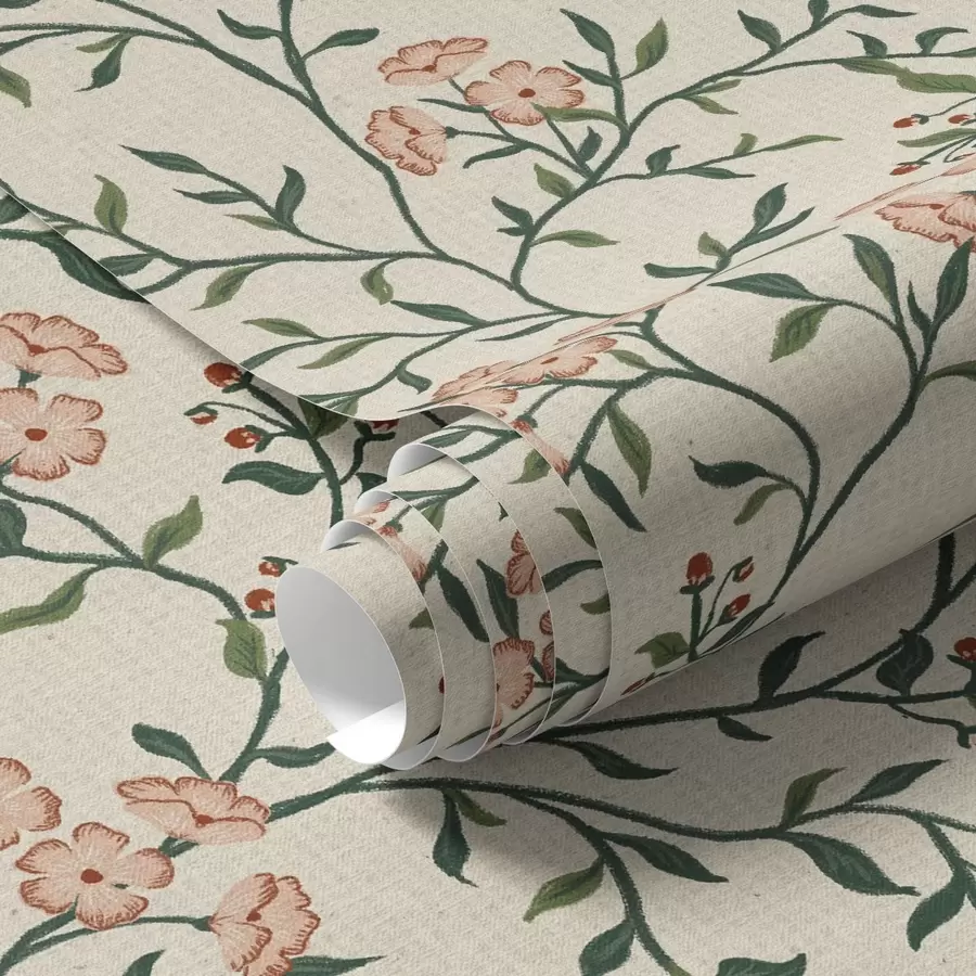 Fototapeta Ażurowe gałęzie z koralowymi kwiatami, kwiatowy wzór a00221