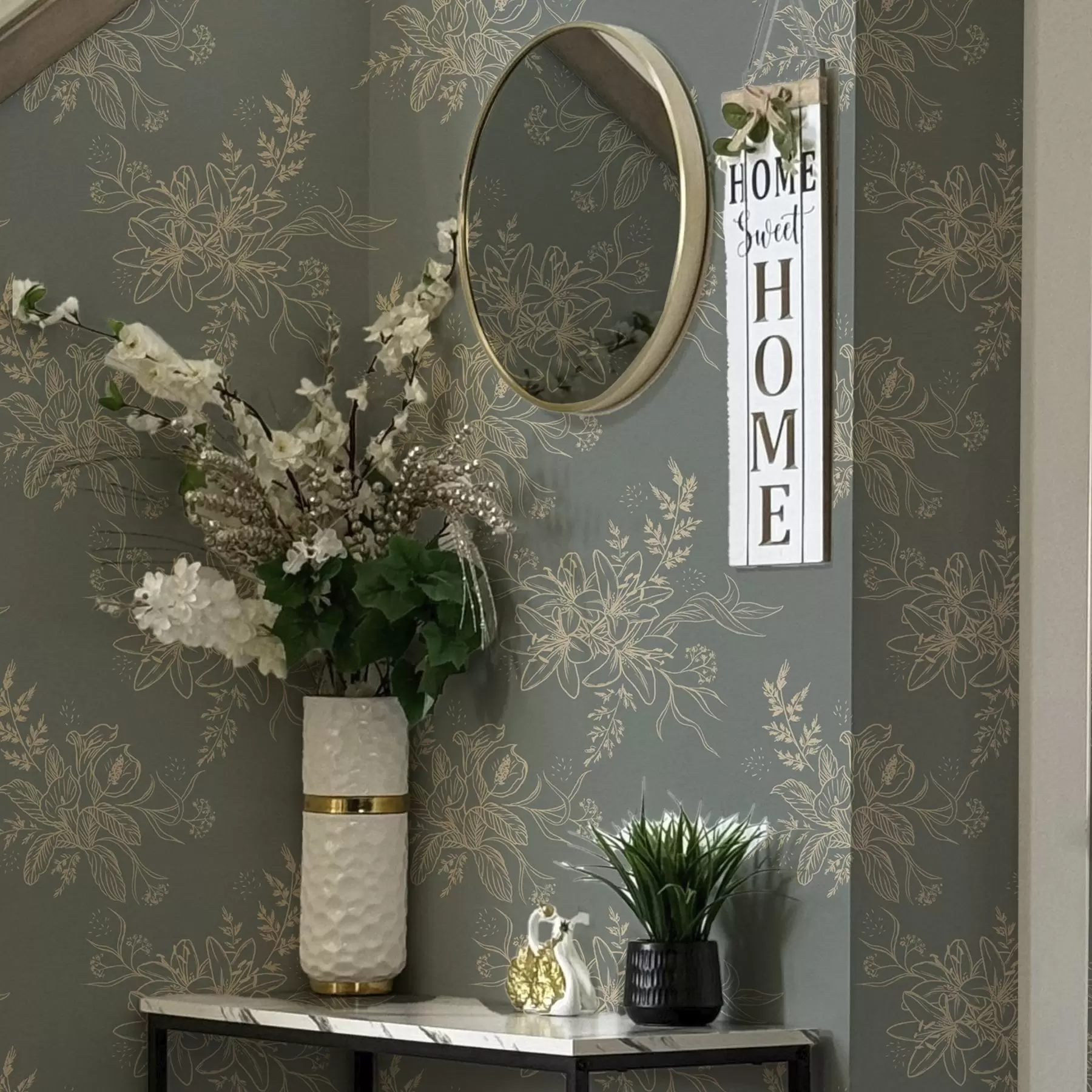 Fototapeta Konturowe kwiaty na niebiesko-szarym tle, elegancki wzór botaniczny a00226