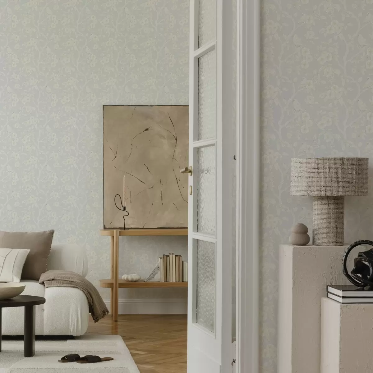 Tapeta Lekki wzór ptaków na gałęziach, pastelowa paleta, klasyka a00230
