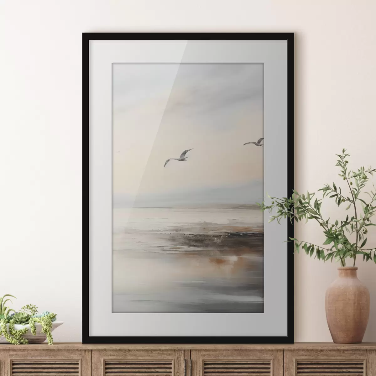 Plakat Pastelowy krajobraz z latającymi mewami f44763