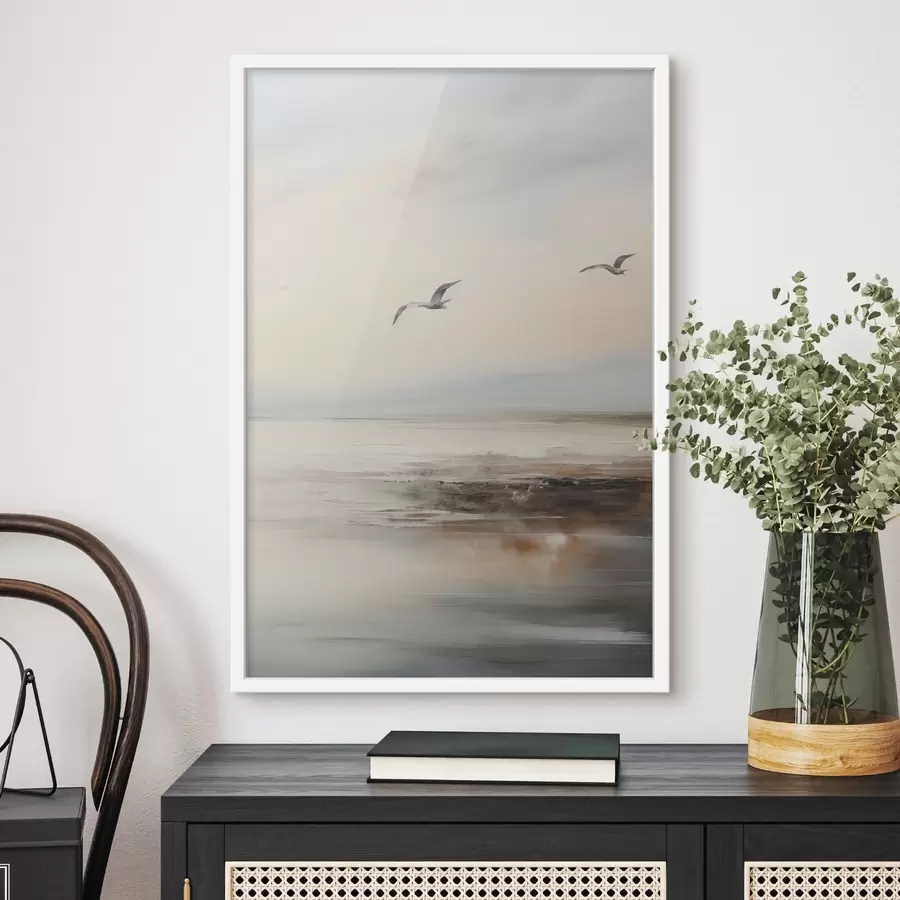 Fototapeta Pastelowy krajobraz z latającymi mewami f44763