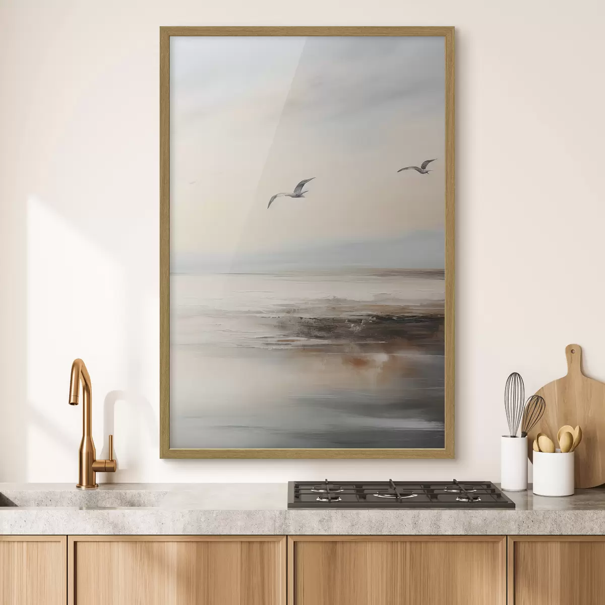 Plakat Pastelowy krajobraz z latającymi mewami f44763