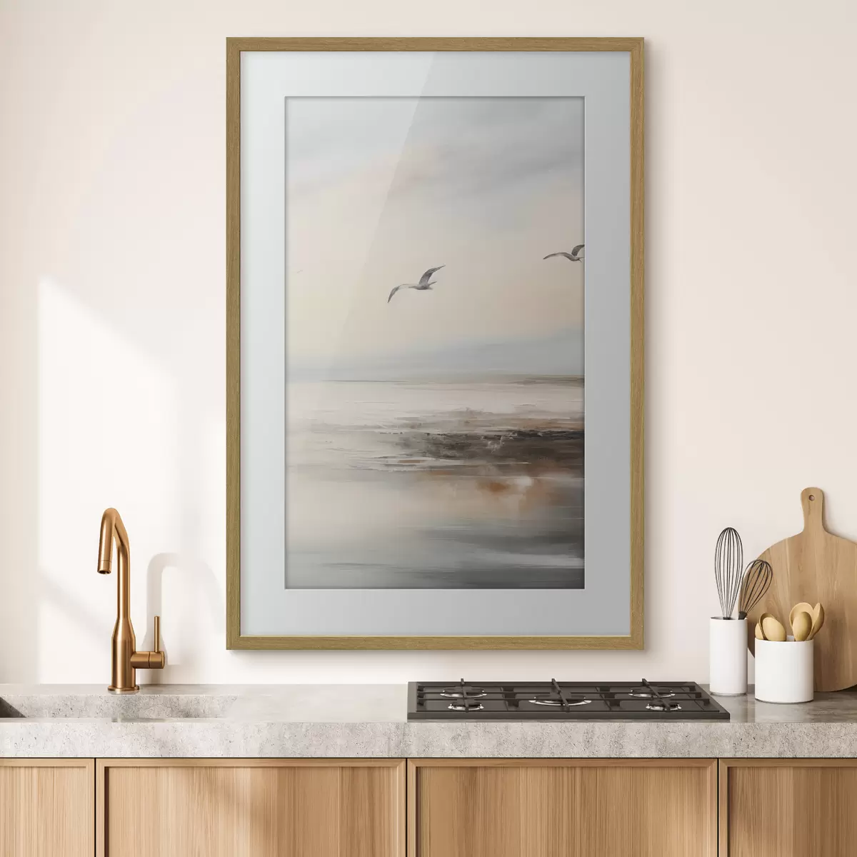 Plakat Pastelowy krajobraz z latającymi mewami f44763